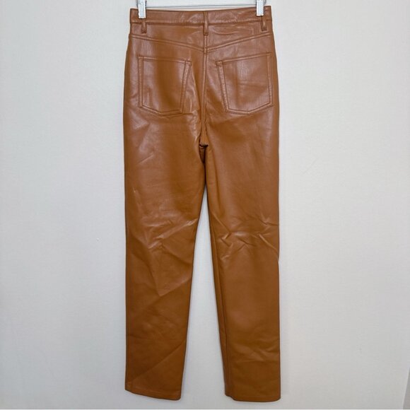 ARITZIA WILFRED Womens 2 The Melina Pant High Waisted Vegan Leather Cognac - Picture 15 of 15